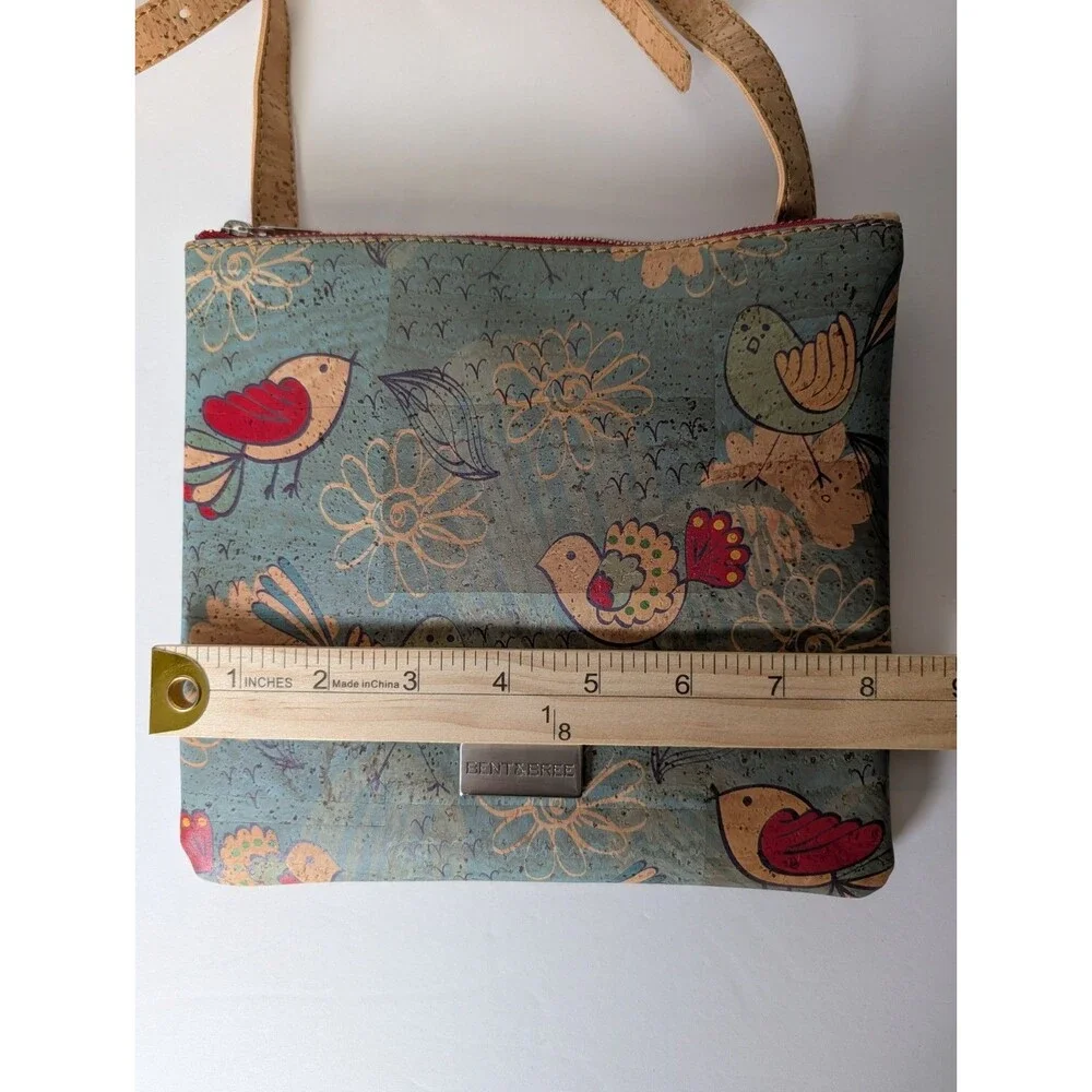 Bent & Bree Ivy Cork Crossbody Bag Eco Friendly Vegan Bird Print Purse Green